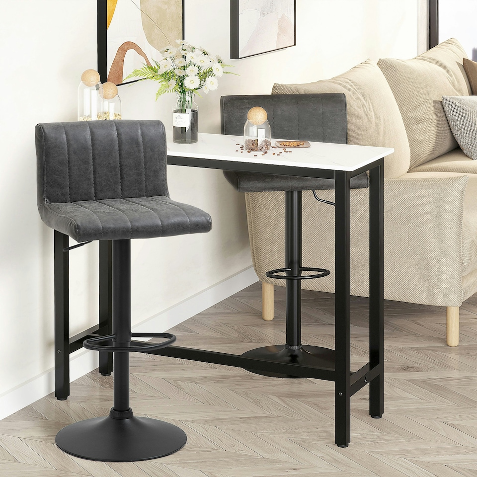 image 1 of HOMCOM Set of 2 Adjustable Height Bar Chairs with Footrest, Grey