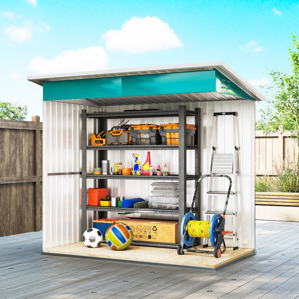 image 1 of Outsunny 7 x 4ft Storage Shed Galvanised Steel Garden Shed, Metal Shed with Foundation Kit, Window, Lockable Wide Door and Air Vents for Outdoor Patio, Green | Green | 1