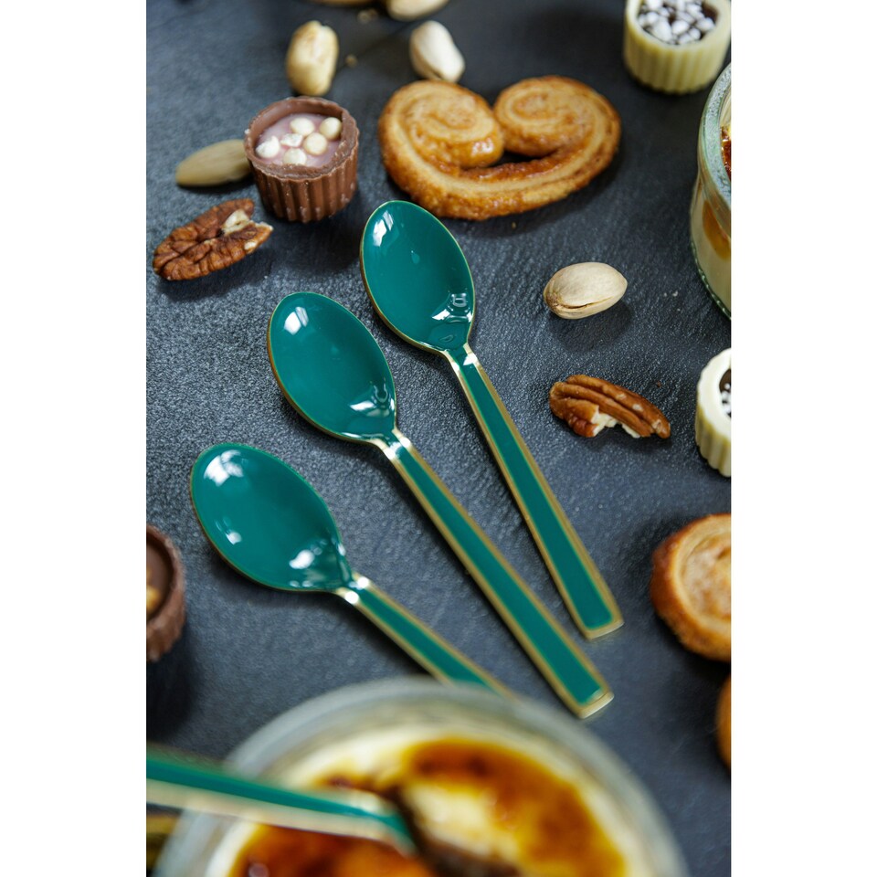 image 1 of Artesà Gold-Plated Emerald Enamel Cutlery, Gift Boxed