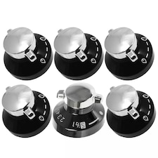 SPARES2GO Control Knob for Belling  444445523, 444445724  New World 444441153 Gas Oven Cooker (Pack of 6 Knobs) Black | Silver
