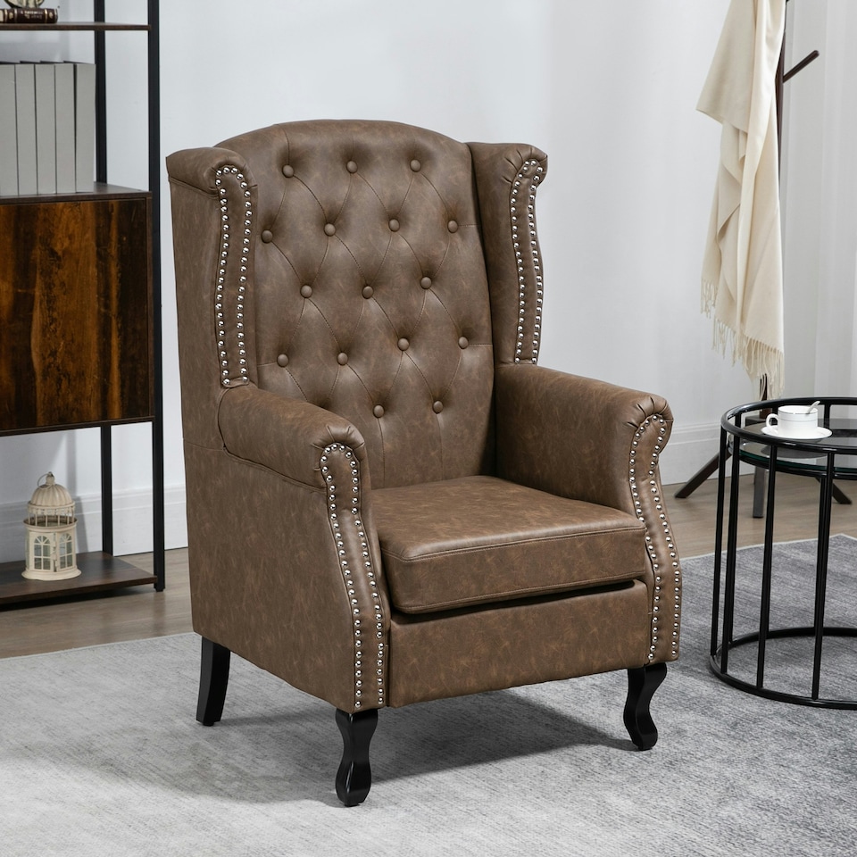 image 1 of HOMCOM Chesterfield-style Wing Back Armchair Tufted Accent Chair Brown