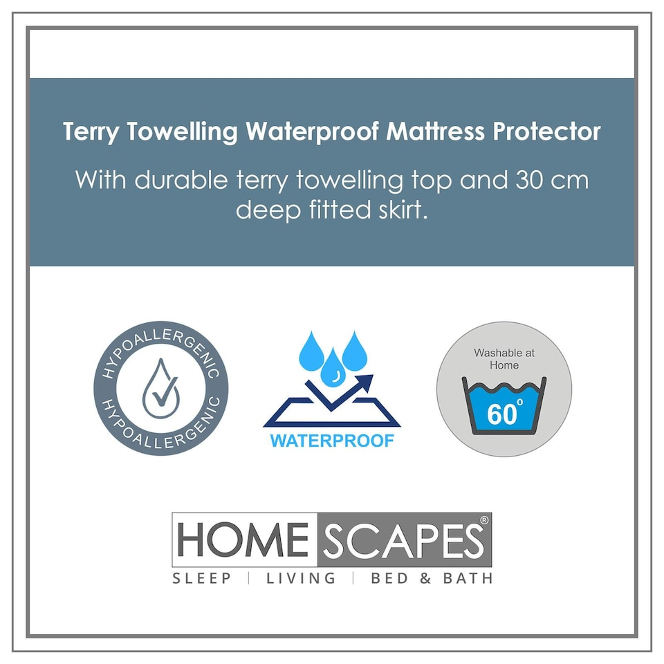image 1 of Homescapes Terry Towelling Waterproof Mattress Protector - Kng Size | White | King