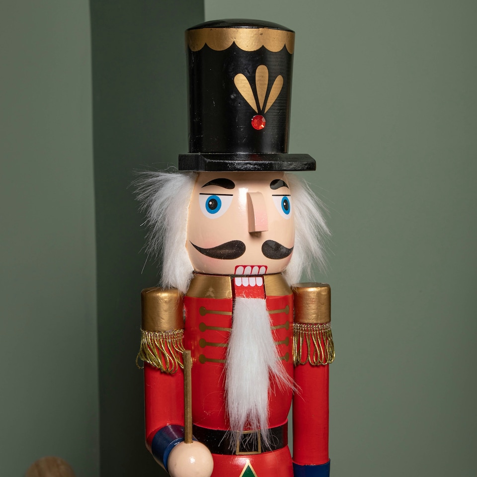 image 1 of 60cm Christmas Nutcracker Wooden Soldier Decoration - Red Jacket Blue Trousers