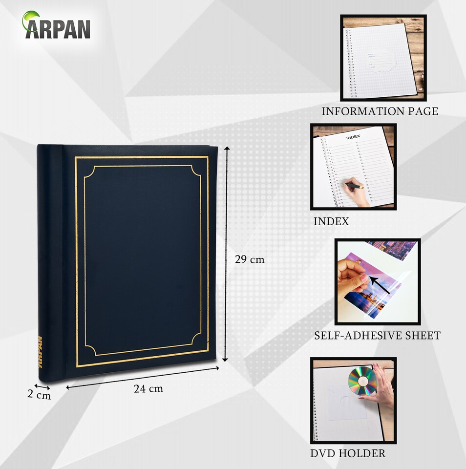 image 1 of ARPAN Self-Adhesive Photo Album – 20 Sheets / 40 Sides Spiral Bound Memory Book – Sticky Page Scrapbook Album for Various Sized Photos, Keepsakes & Special Memories