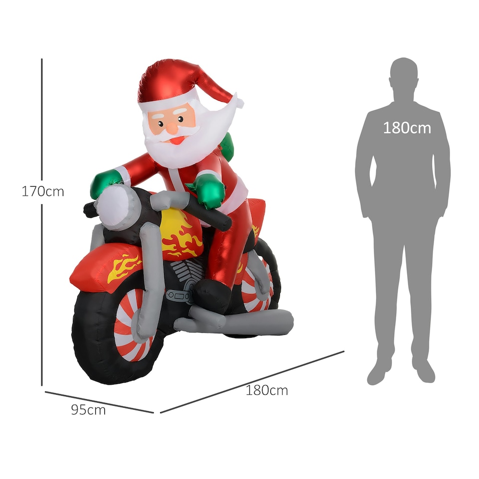 image 1 of Outsunny 5.6FT Christmas Blow Up Santa Claus Riding Motorcycle w/ LED Lights