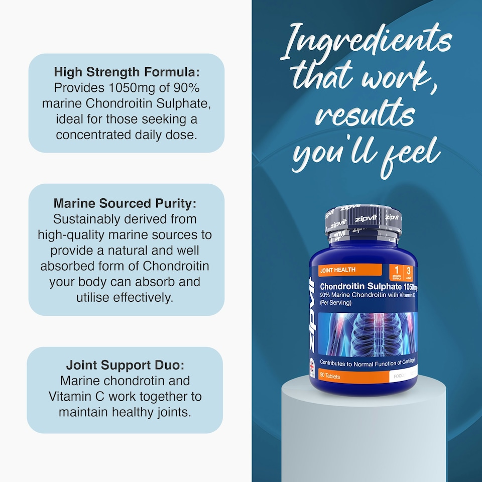 image 1 of Zipvit Chondroitin Sulphate 1050mg, Joint & Cartilage Support with Vitamin C, 90 Tablets, 1-Month Supply