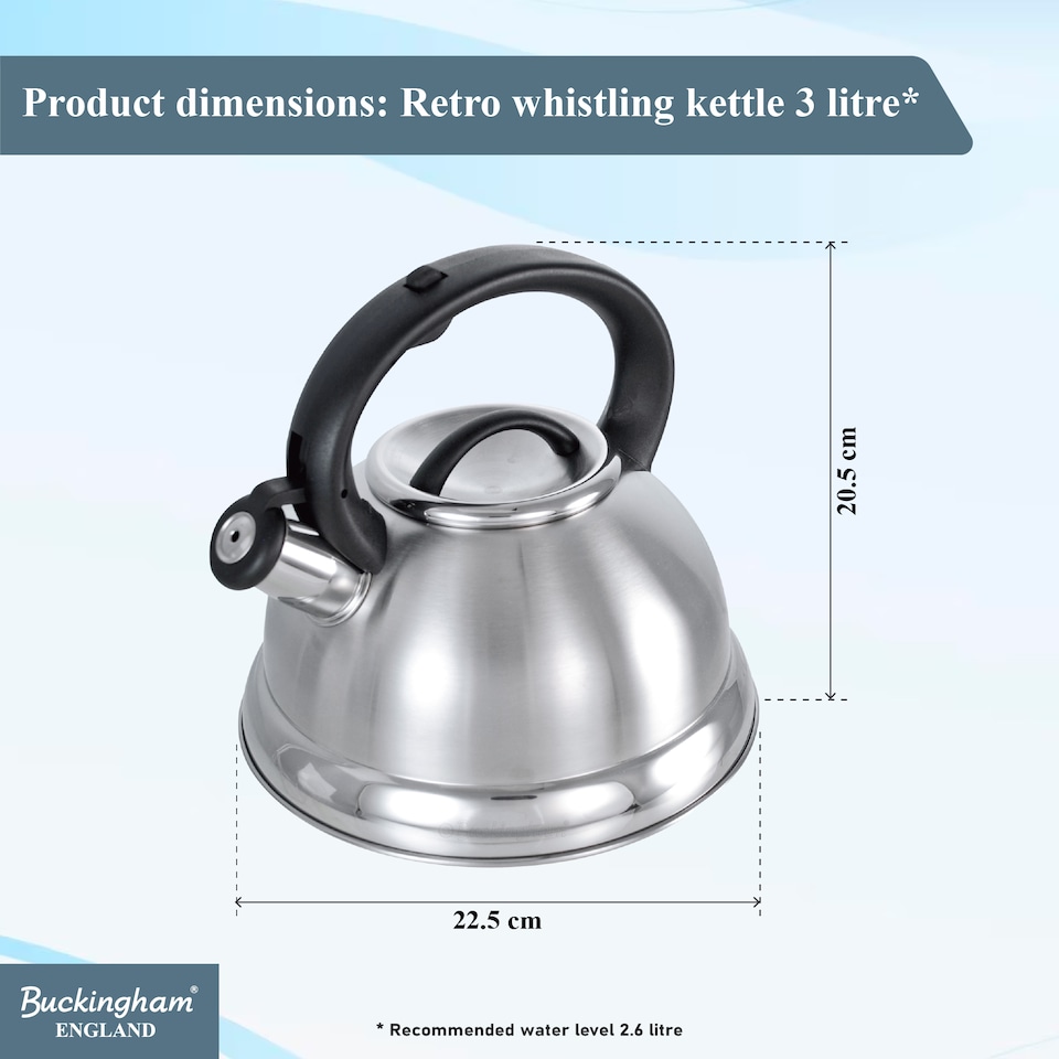 image 1 of Buckingham Stainless Steel Whistling Kettle Stove Top Induction 3 Litre