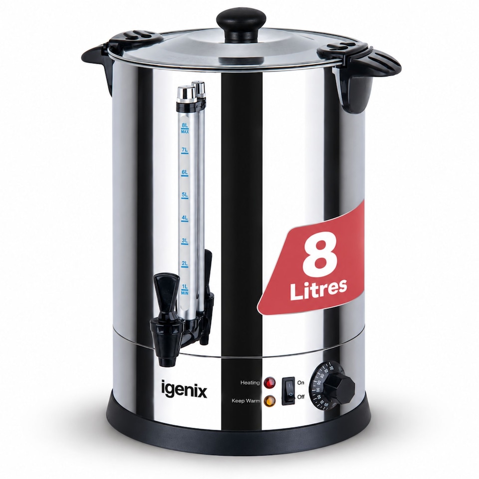 image 1 of Igenix IG4008 Catering Urn & Hot Water Boiler, 8 Litre