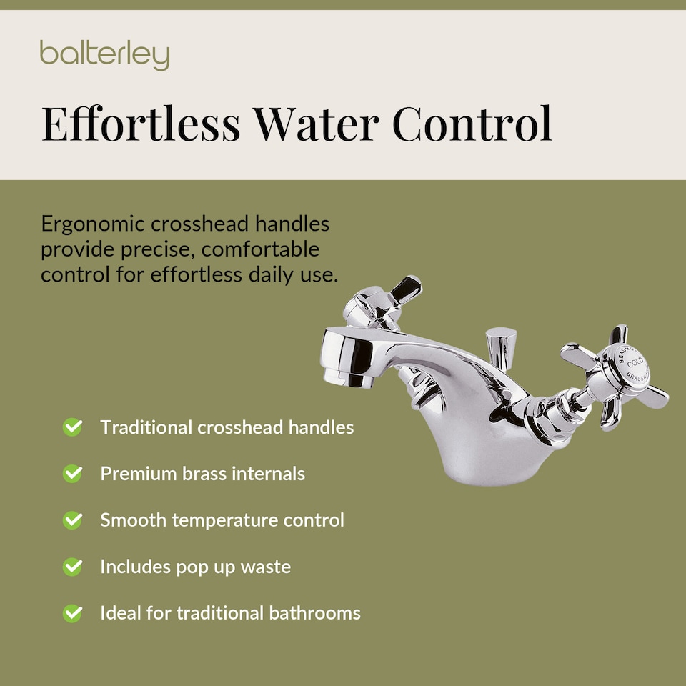 image 1 of Balterley Kingsley Traditional Crosshead Mono Basin Tap & Pop Up Waste