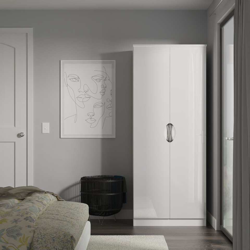 image 1 of Holborn Double Wardrobe in White Gloss & White (Ready Assembled) | White | White Gloss & White