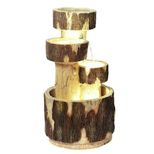 Primrose 3 Tier Log Design Cascading Patio Water Feature with Lights Brown 75cm