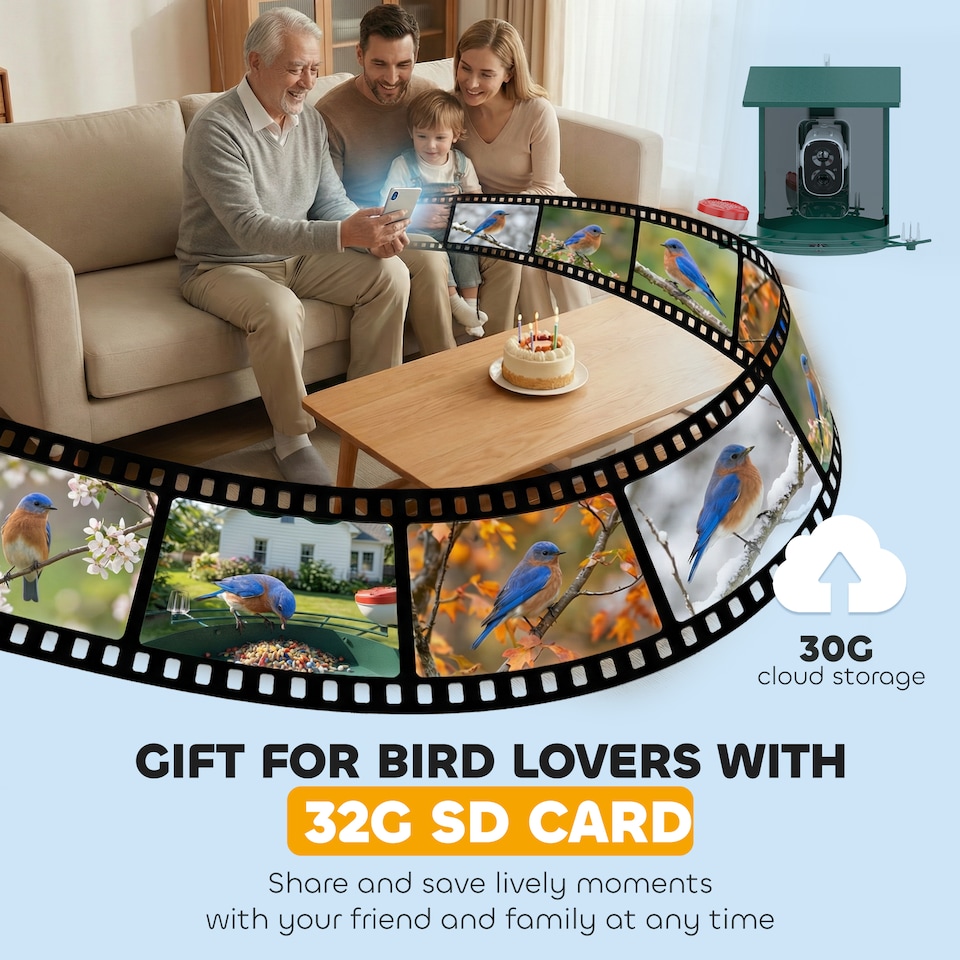 image 1 of PawHut Bird Feeder with Camera, Smart Bird Feeder Camera AI Identifies 16,000 Plus Species, 2K HD Auto Capture Video, APP Instant Notifications, Hummingbird Feeding Add-ons, 3W Solar Panel, 32GB Card