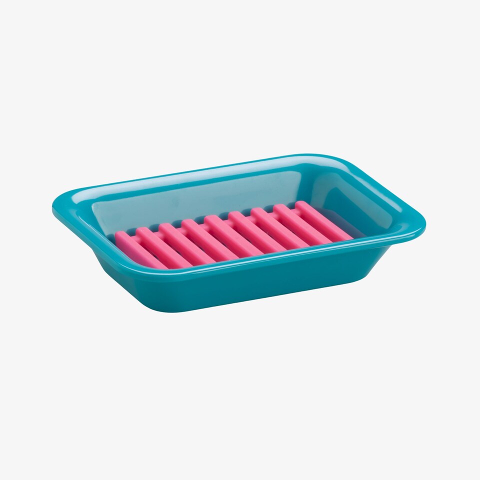 image 1 of Zeal Two Part Soap Dish, Easy Clean Melamine and Silicone, Aqua