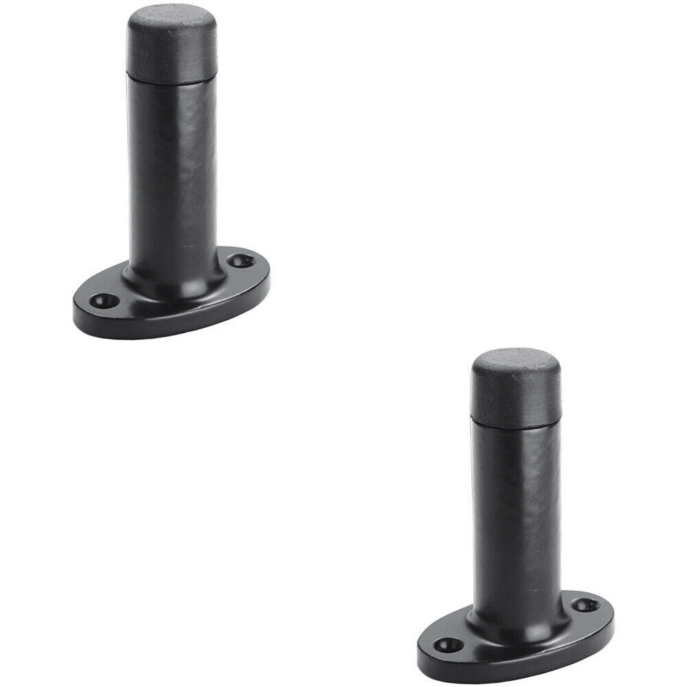 Loops 2x Wall Mounted Doorstop Cylinder on Oval Rose Rubber Tip 75mm Black Antique