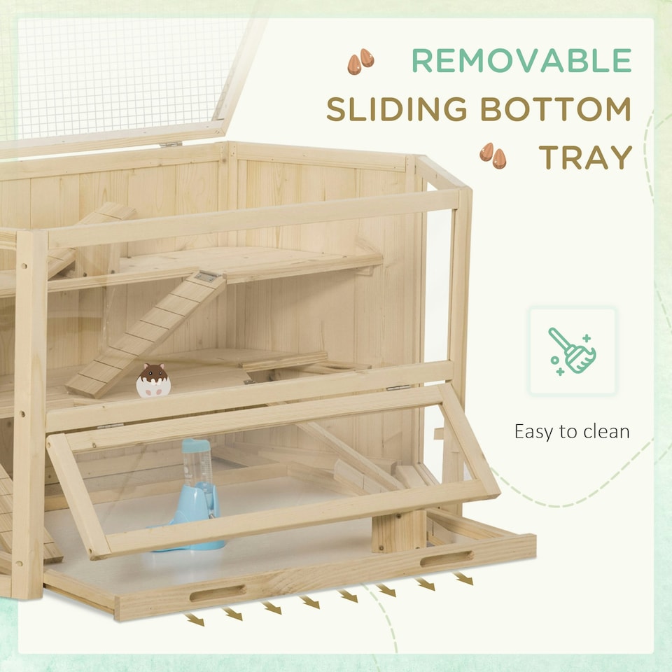 image 1 of PawHut 3 Tier Wooden Hamster Cage Gerbil Play Centre w/ Sliding Tray Ramps