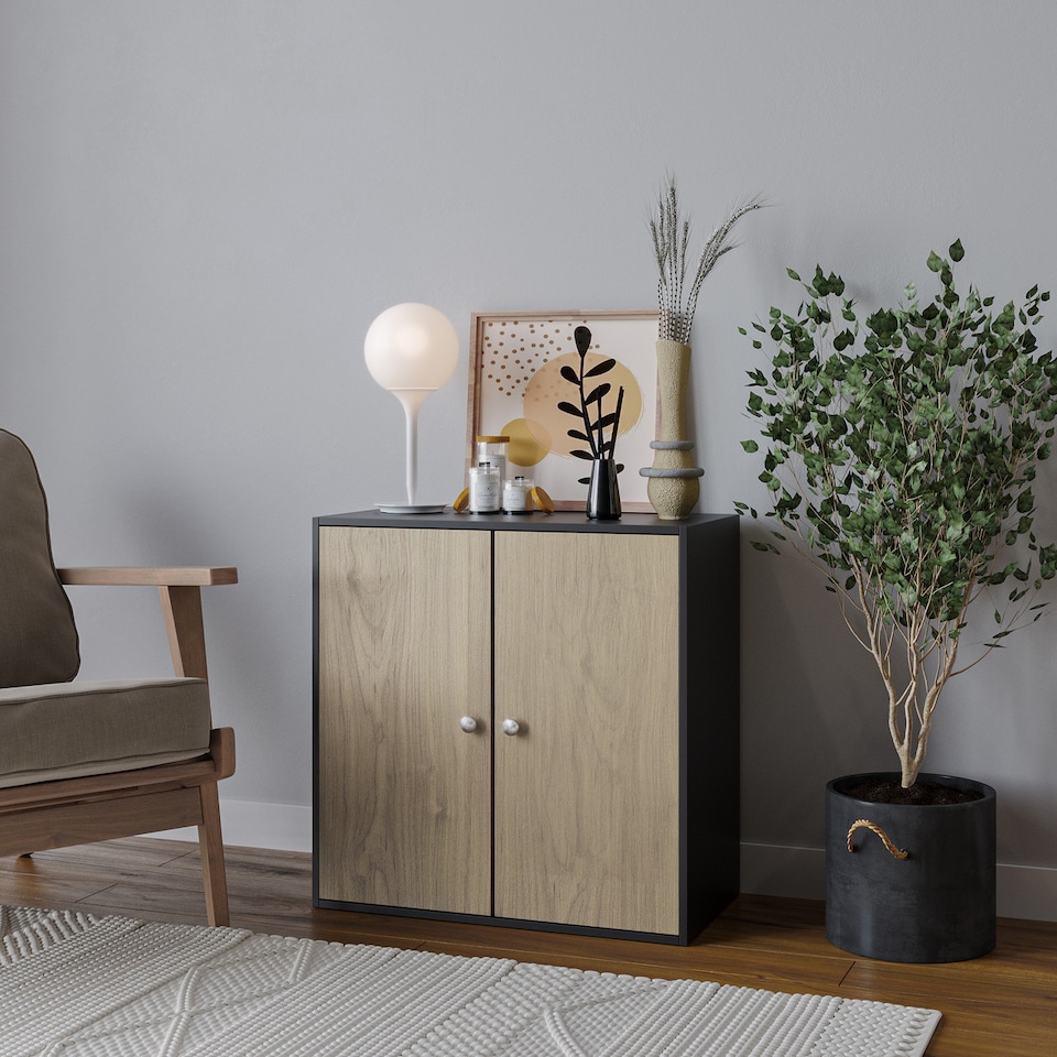 image 1 of Black 2-Tier 2-Door Wooden Cabinet | Black | 0 x 0 x 0 | 1