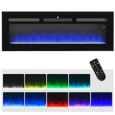 HOMCOM 127cm50 Electric Fireplace, 2000W Recessed and Wall Mounted Electric Fire with Remote Control, 9 Flame Colour and Crystal, Black