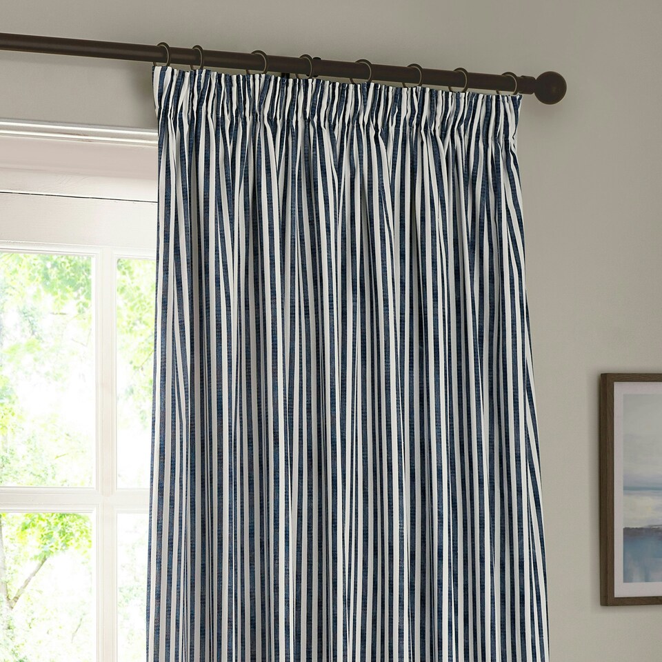 image 1 of Yard Hebden Striped Cotton Navy Eyelet Curtains 229 x 183cm