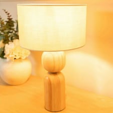 ValueLights Azalea Rustic Wooden Bedside Table Lamp with a Natural Drum Lampshade - Bulb Included
