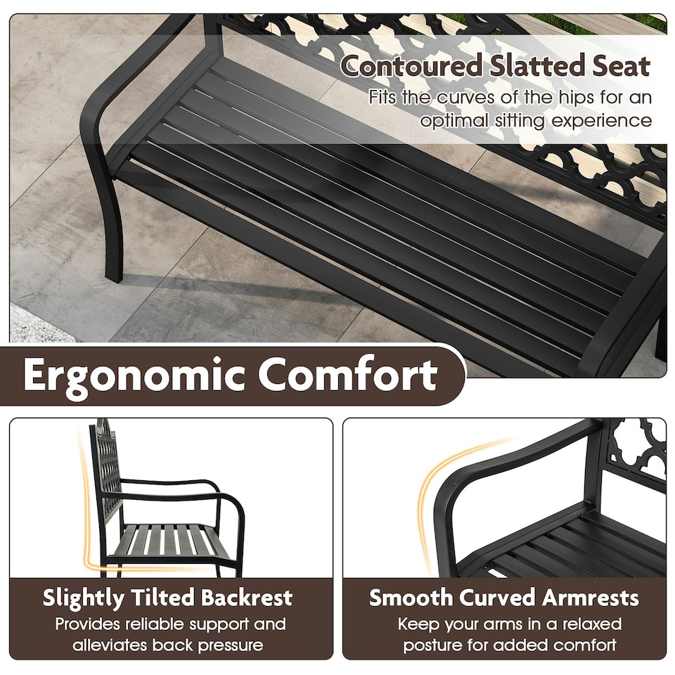 image 1 of COSTWAY 128CM Patio Bench Slatted Metal Garden Loveseat Black