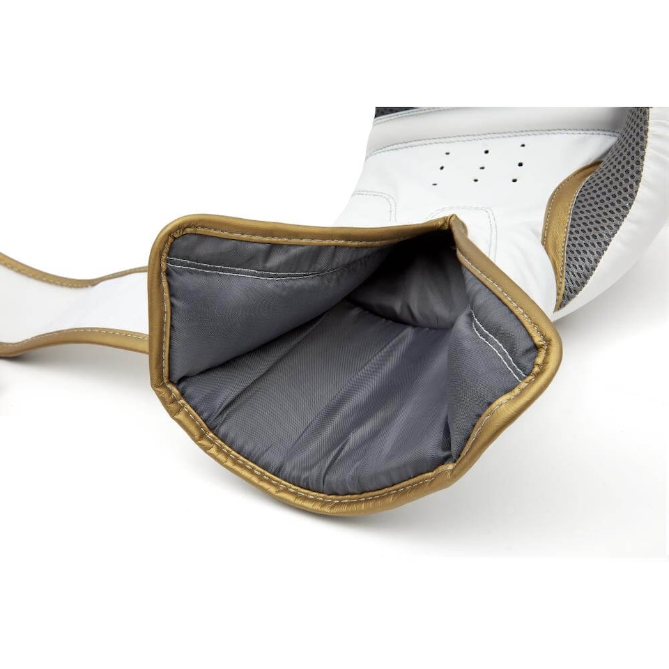 image 1 of Reebok 14oz Boxing Gloves — Gold/White Synthetic Leather with Breathable Mesh | White | Gold/White | 14oz