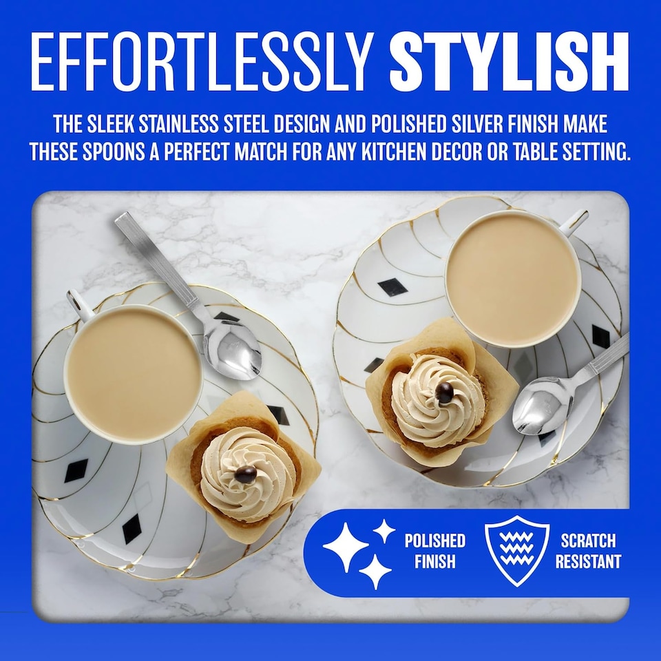 image 1 of Set Of 50 Stainless Steel Teaspoons Tea Coffee Drink Mixing Spoon For Home Kitchen & Restaurant