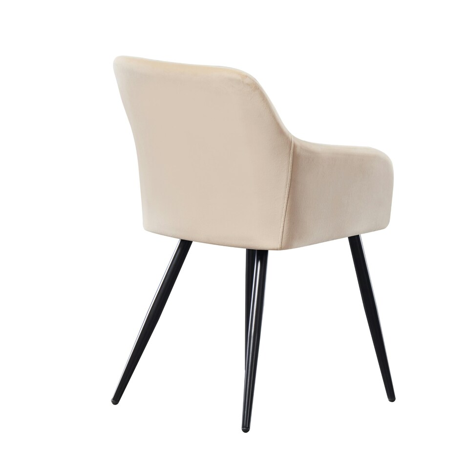 image 1 of Set of 2 Camden Modern Velvet Dining Chairs with Armrests, Quilted Design & Black Metal Legs Cream