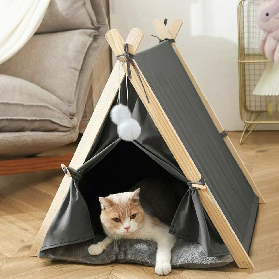 image 1 of Living and Home Cozy Pet Tent with Thick Cushion for Cats & Dogs | Grey | One Size