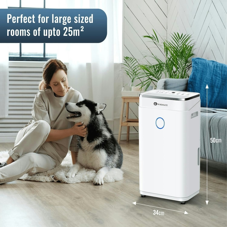 image 1 of PureMate 20 Litre Dehumidifier with Ioniser, Continuous Drainage Hose and Sleep Mode