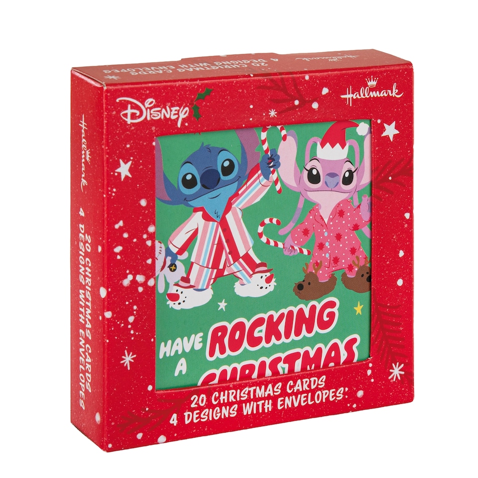 image 1 of Hallmark Pack Of 20 Kids' Christmas Cards - 4 Fun Disney Lilo and Stitch Designs