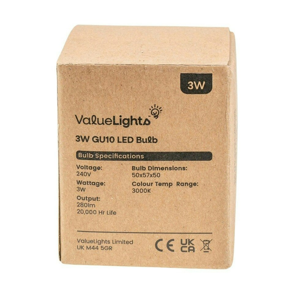 image 1 of ValueLights 8 Pack GU10 White Plastic Spotlight LED 3W Warm White 3000K 280lm Light Bulb