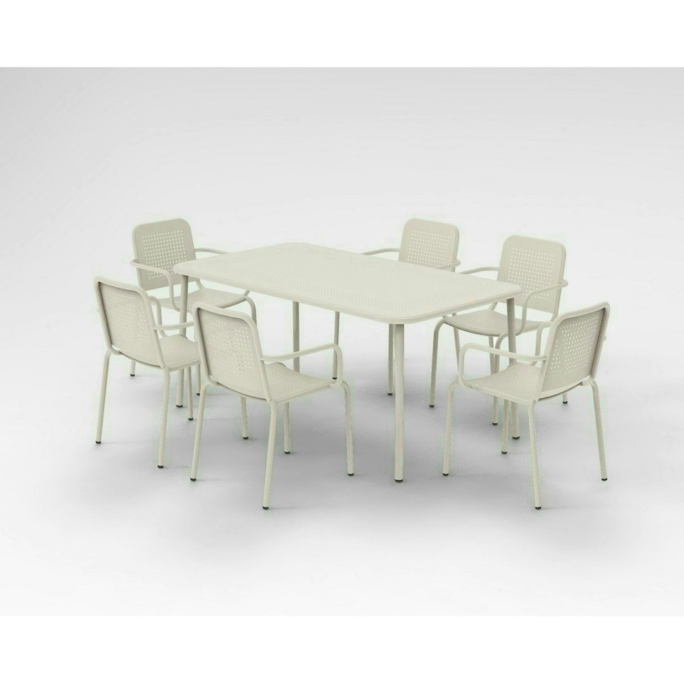 image 1 of Porto 6 Seater Stacking Rectangular Dining Set - Steel - Champange