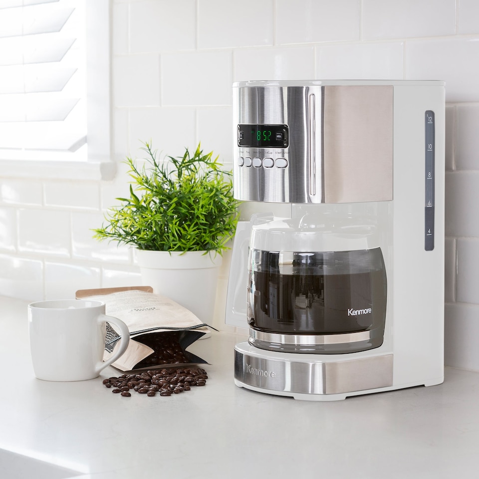image 1 of Kenmore Aroma Control Programmable 12-cup Coffee Maker, White/Stainless