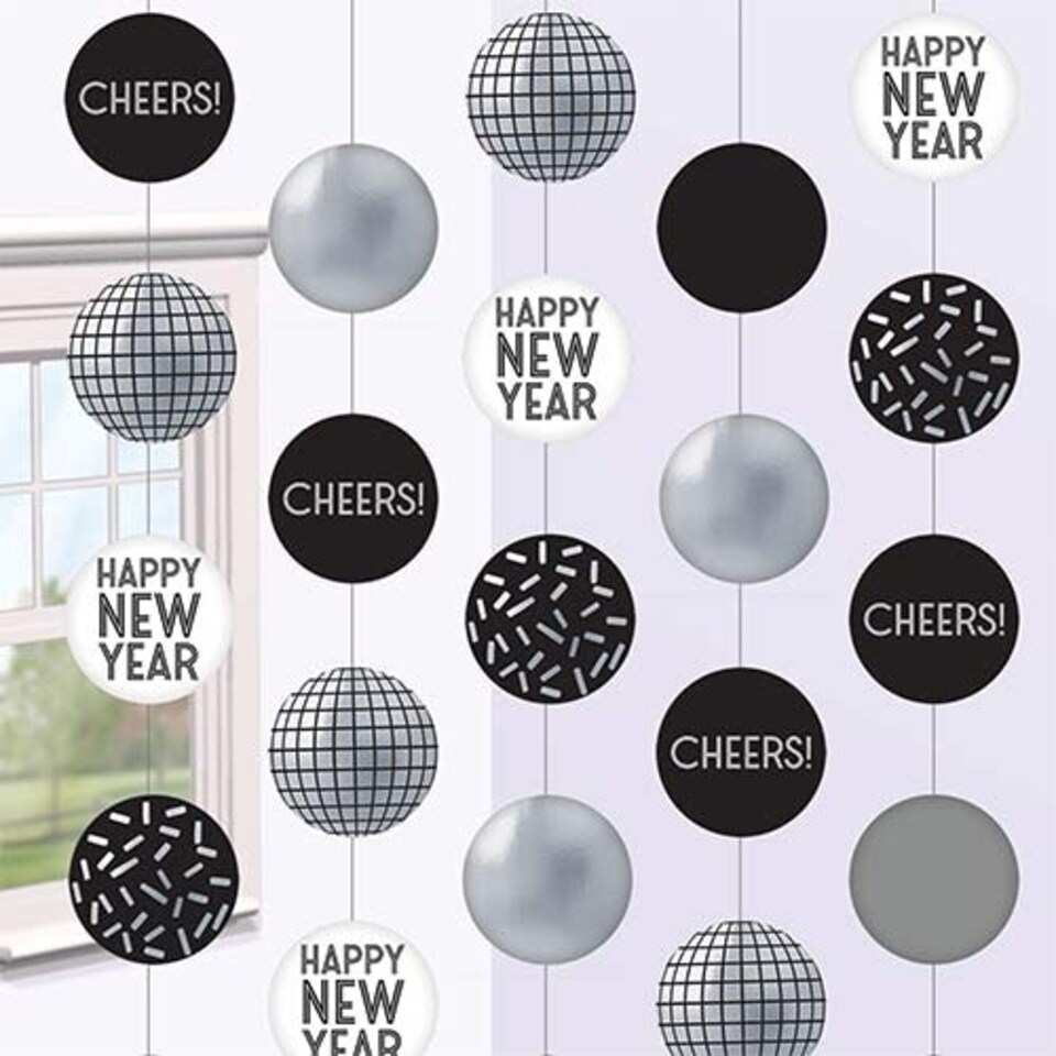Happy New Year Disco Ball String Hanging Decorations 150cm - Pack of 5
