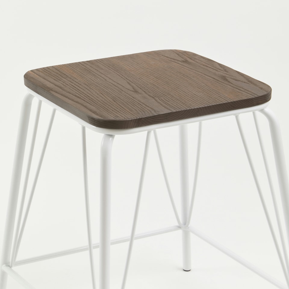 image 1 of Interiors by Premier White Metal and Elm Wood Stool, Large Square Stool, Accent Wooden Bar Stool for Home Bar