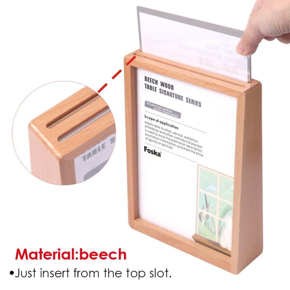 image 1 of A4 Beech Wood Vertical Double Side Photo Frame
