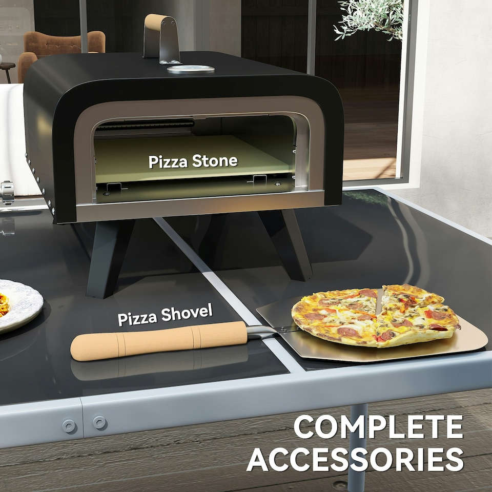 image 1 of Outsunny Outdoor Tabletop Gas Pizza Oven with 12" Pizza Stone & Peel, Black