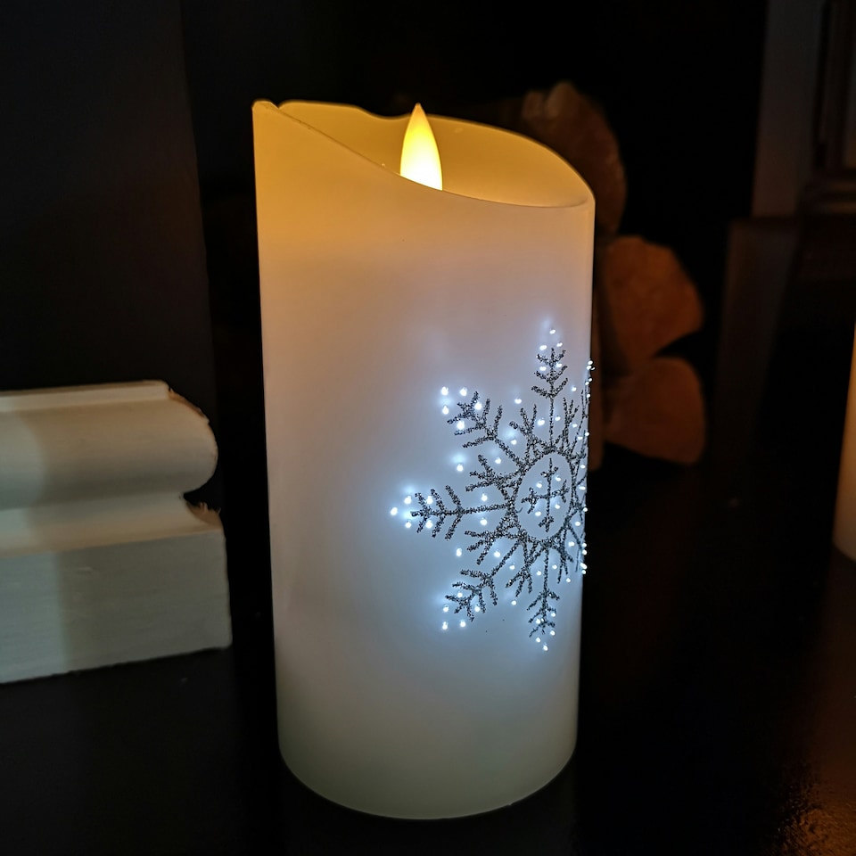 image 1 of 15cm Battery Operated Glitter Snowflake Dancing LED Candle Christmas Decoration with Thin Lines