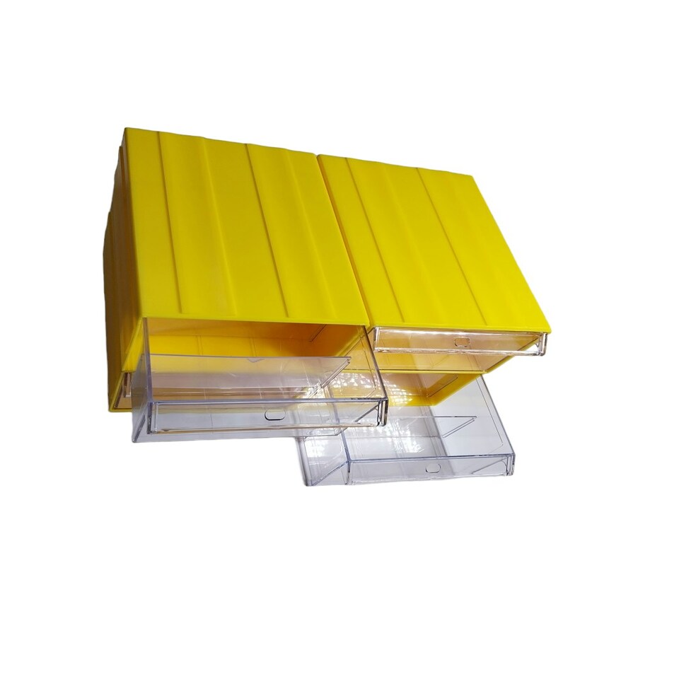 image 1 of Yellow Stackable Plastic Storage Drawers L288xW182xH111mm with Removable Compartments