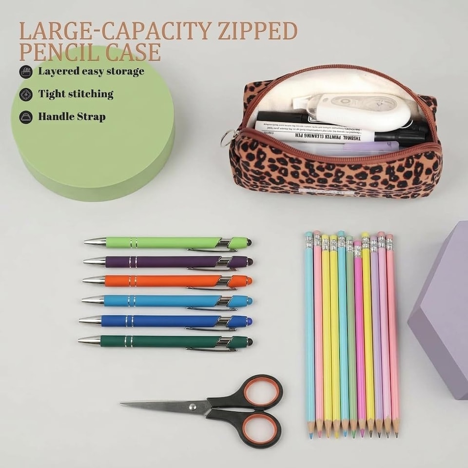 Leopard Corduroy Cute Pencil Case, Kids Adult Pencil Case, Stylish