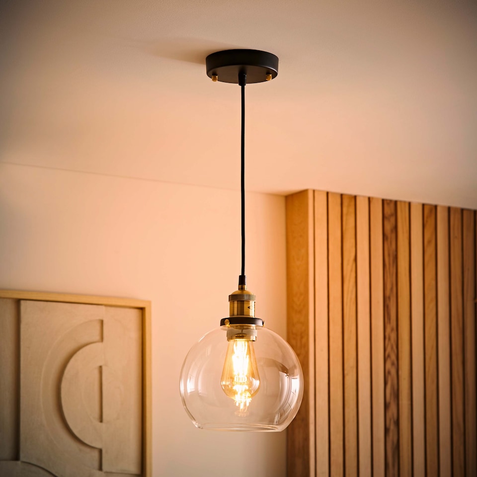 image 1 of ValueLights Sheridan Industrial Black Ceiling Light Pendant | Clear