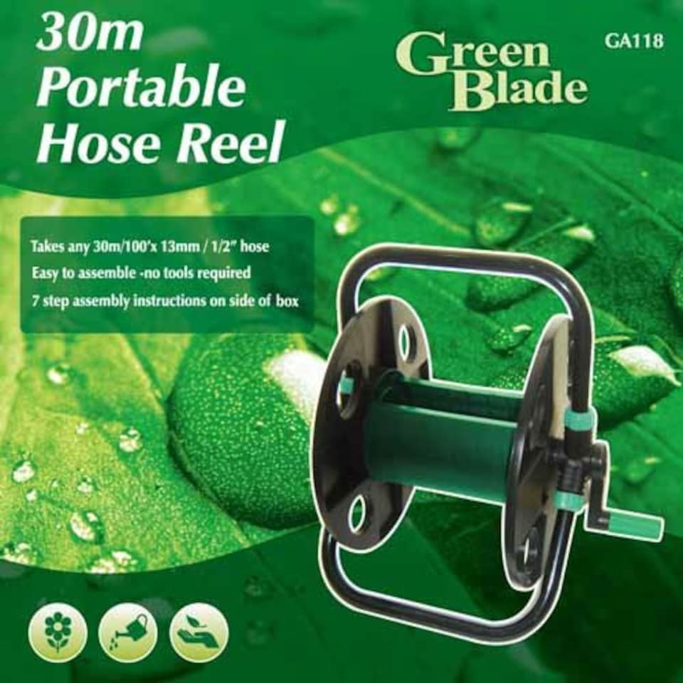 image 1 of Portable Garden Hose Pipe Holder / Reel - Holds up to 30m Hose | Green | Green