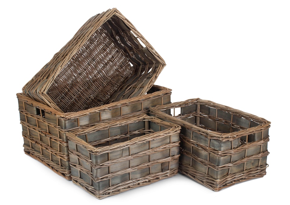 image 1 of Set of 4 Unlined Grey Scandi Storage Basket | Grey | Grey | Not provided
