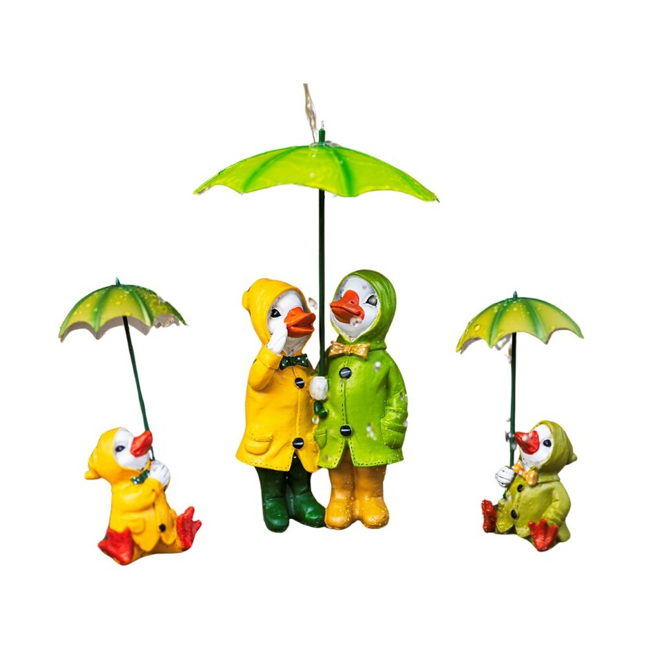 image 1 of Marco Paul 3pc Resin Ducks Family With Umbrellas Garden Ornaments
