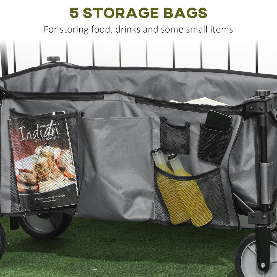 image 1 of Outsunny Folding Wagon Garden Cart Collapsible Camping Trolley for Outdoor