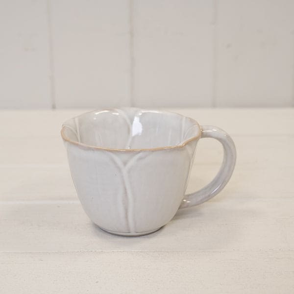 Four Candle Natural Ceramic Flower Detail Cup 13cm in White