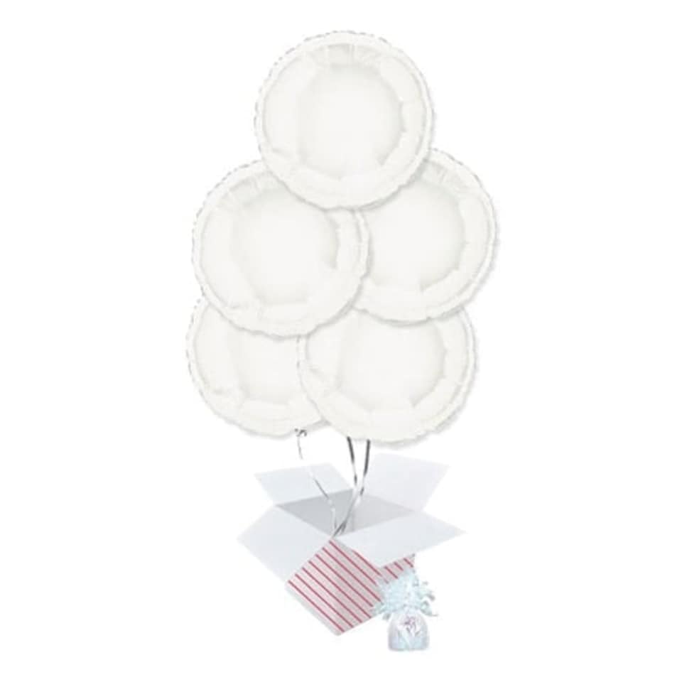 White Round Foil Helium Balloon Bouquet - 5 Inflated Balloons In A Box