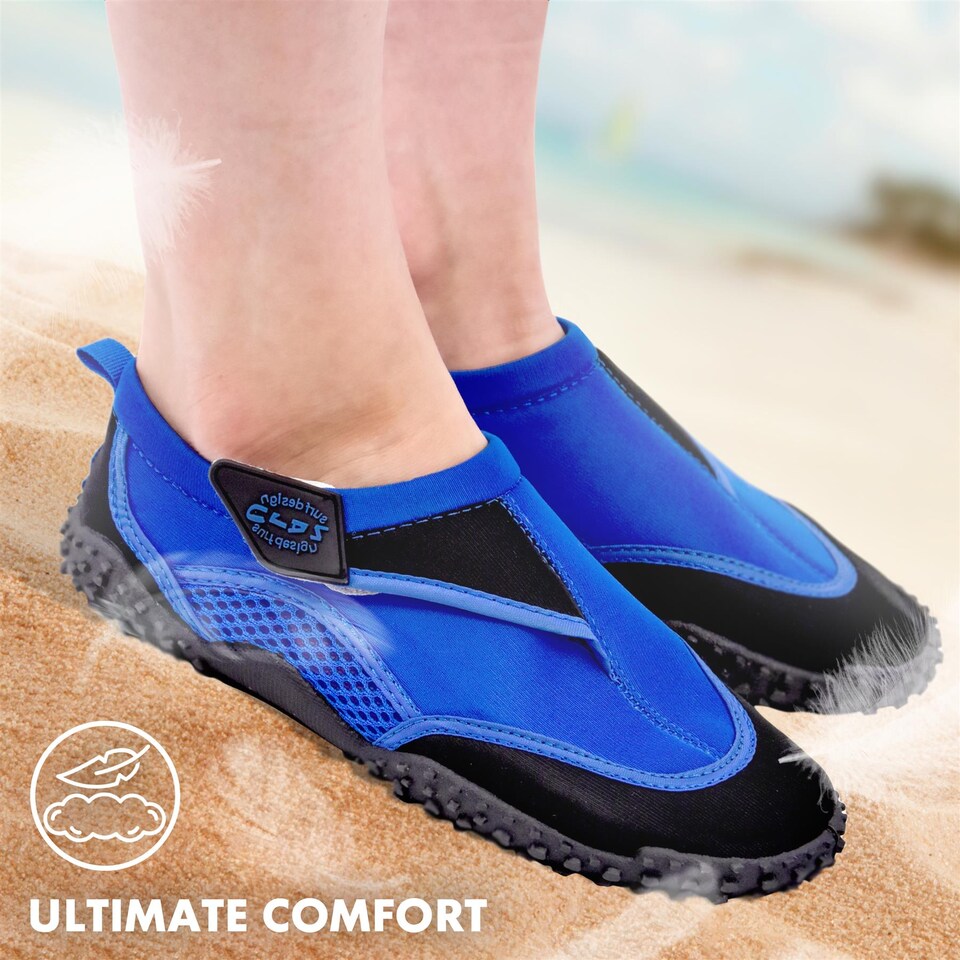 image 1 of GEEZY Aqua Water Shoes, Unisex, Beach Surfing - Blue & Black, UK Adult 9