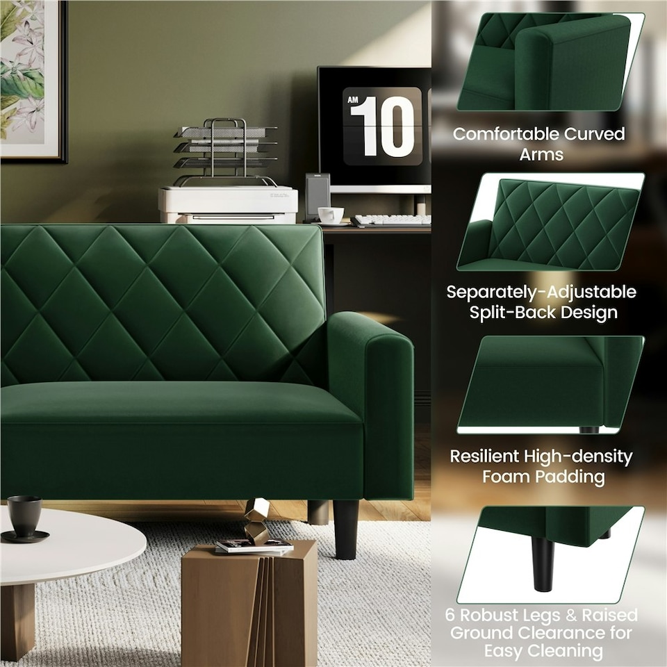 image 1 of Yaheetech Upholstered Couch w/ Adjustable Backrest Green