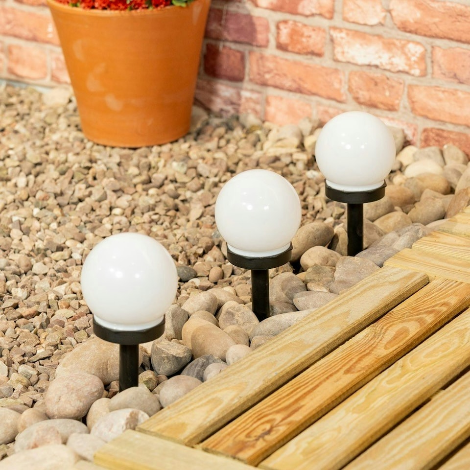 image 1 of ValueLights 3 Pack Solar Powered Outdoor Frosted Globe Spike Lights Garden Stake Lamp